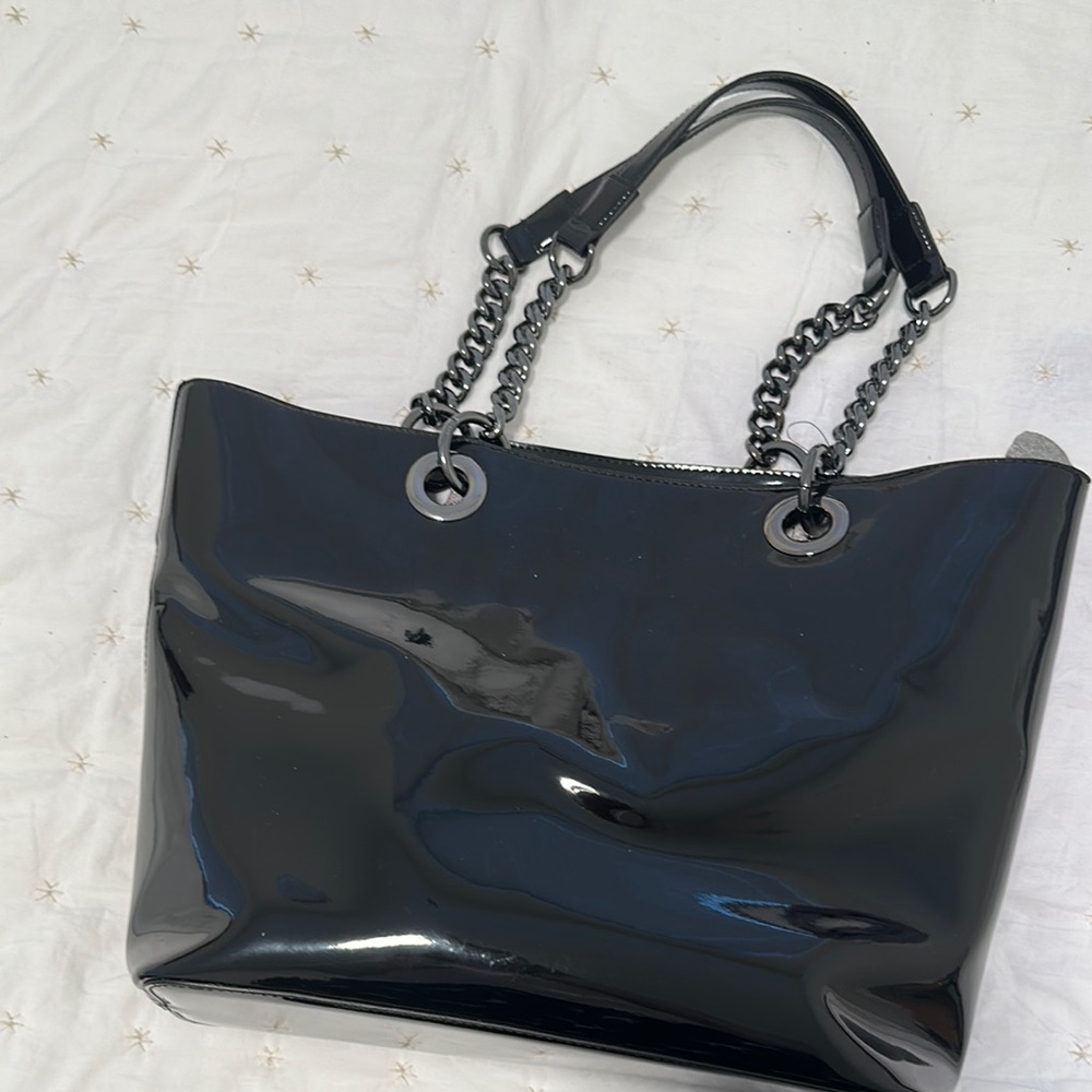 DKNY Black Patent Leather Tote Bag